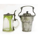 A Secessionist pewter-mounted glass tankard,