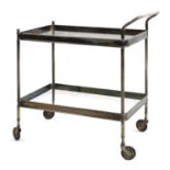 A chrome two-tier trolley,