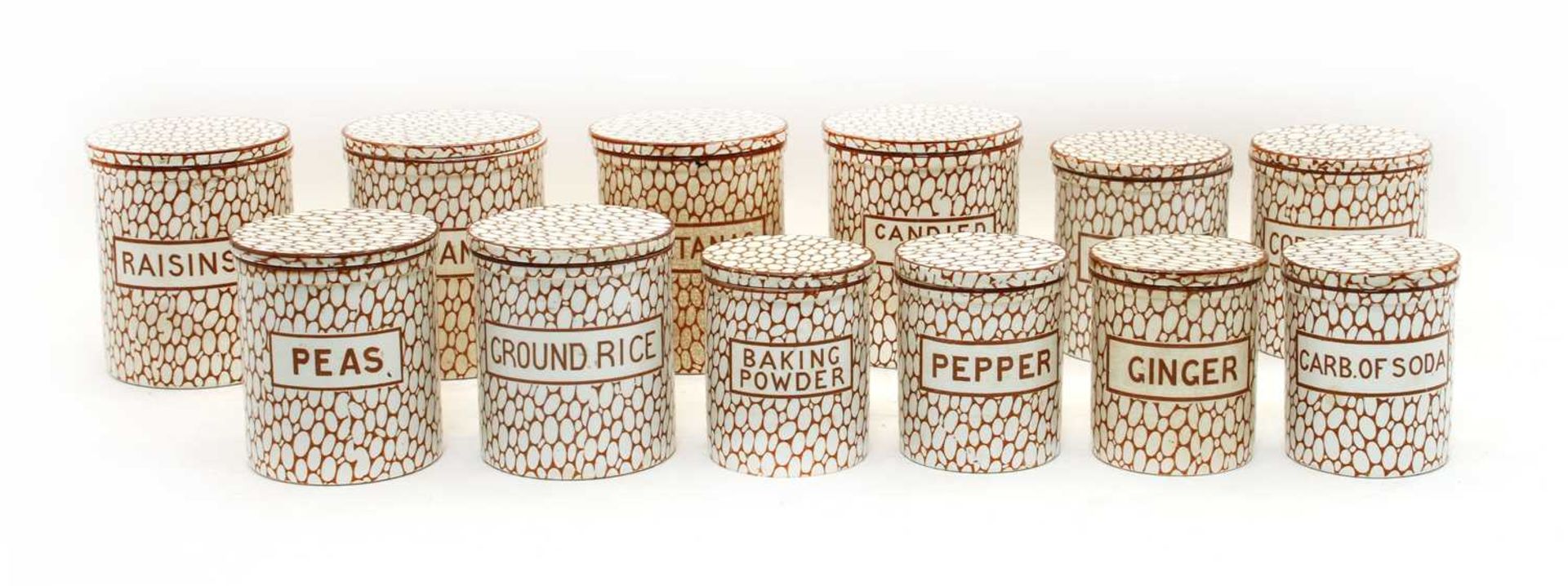 A set of twelve Maling 'cobblestone' kitchen jars and covers,
