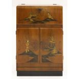 An Art Deco walnut and chinoiserie-decorated cabinet,