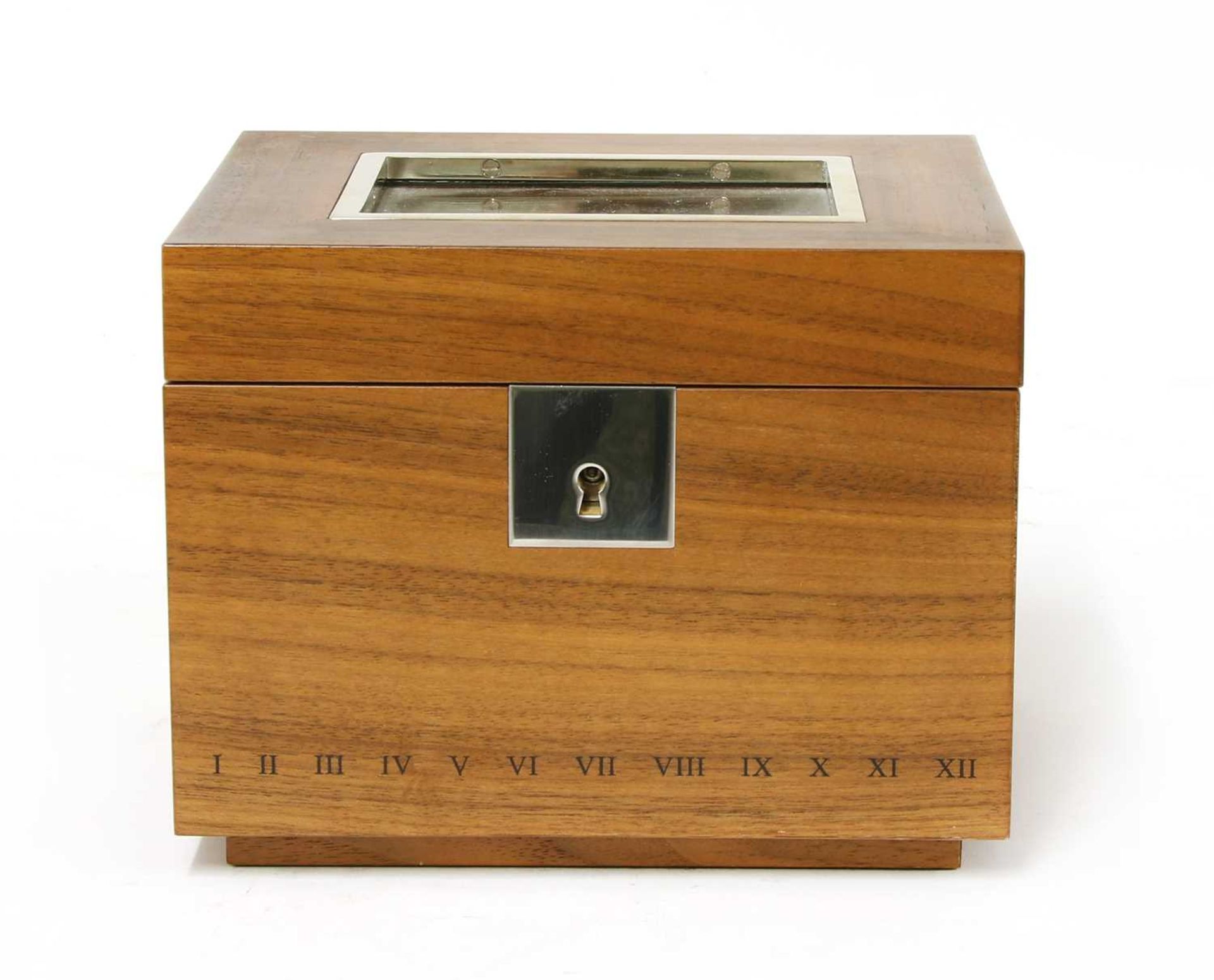 A David Linley walnut table watch case,