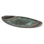 A French Loys patinated green and white metal oblong tray,