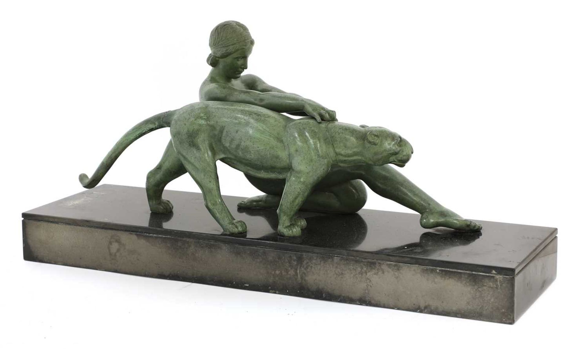An Art Deco patinated spelter group, - Image 2 of 4