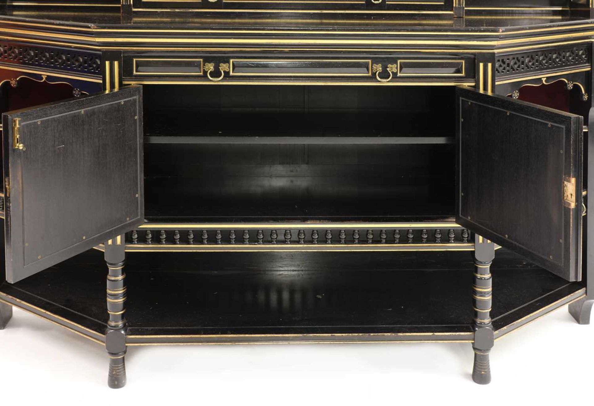 An Aesthetic ebonised and gilt wall cabinet, - Image 4 of 17