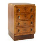 An Art Deco walnut chest of four drawers,