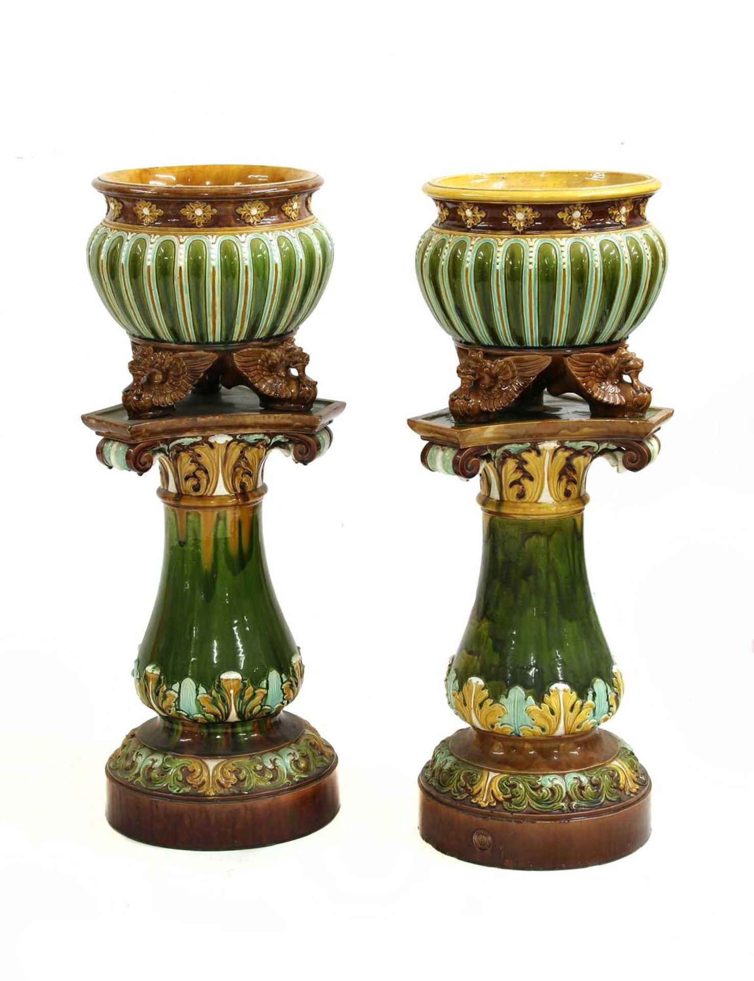 A pair of Doulton Lambeth stoneware jardinières on stands, - Bild 9 aus 9