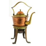 A Birmingham Guild of Handicraft copper and brass kettle on stand,