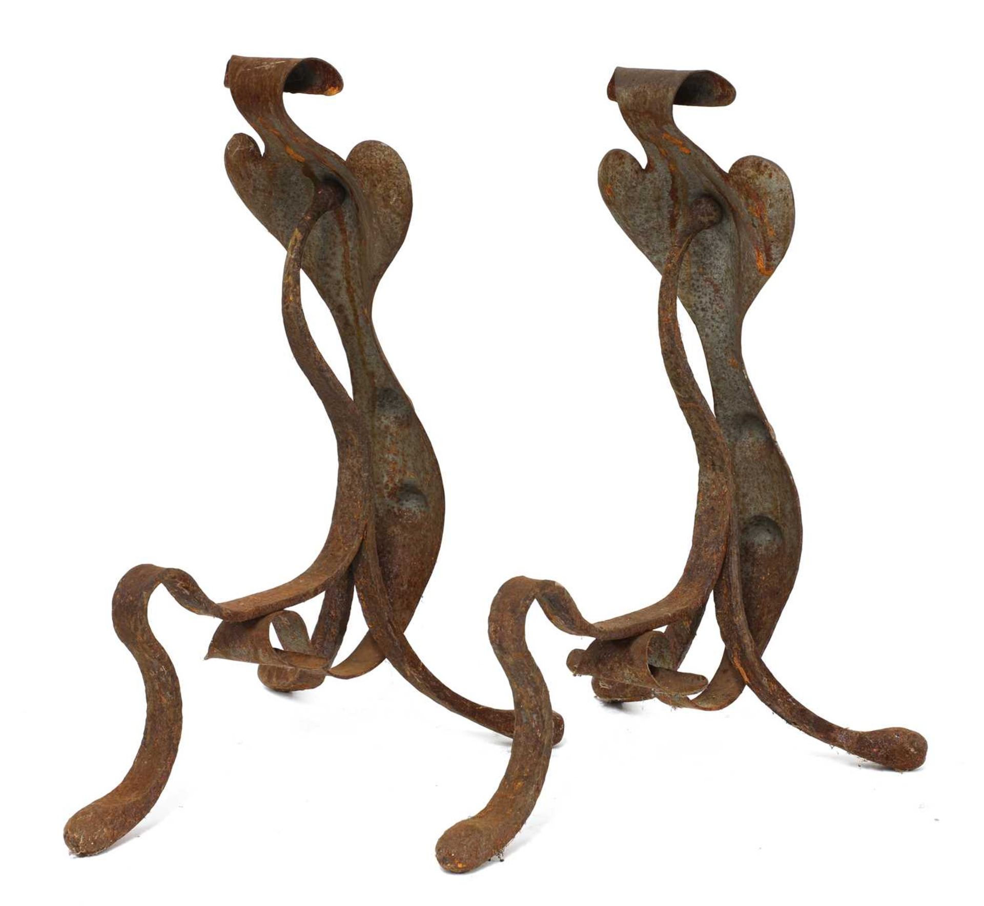 A pair of Arts and Crafts wrought iron fire dogs, - Image 2 of 2