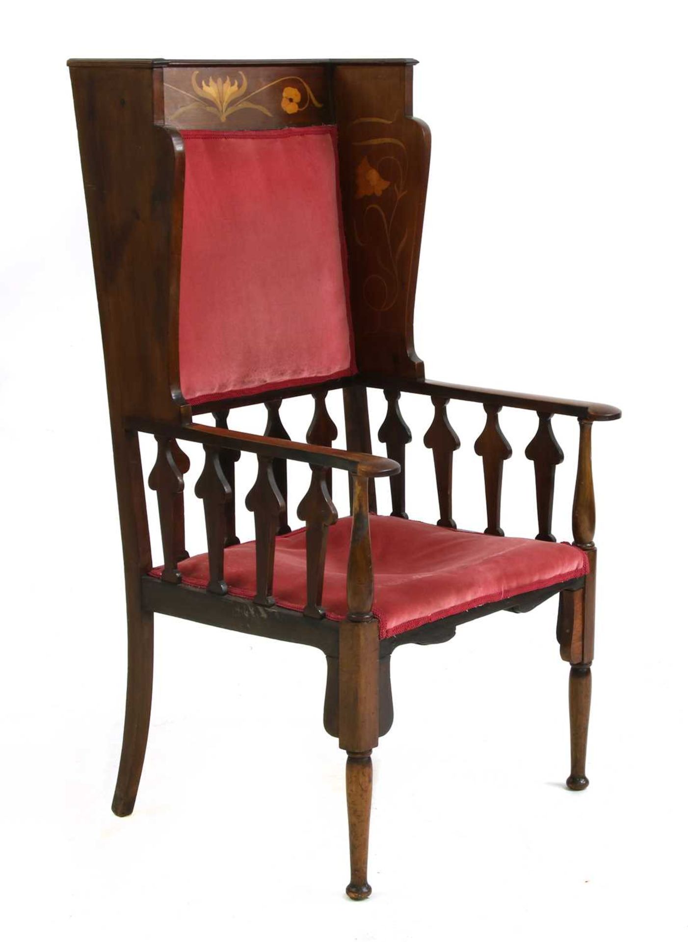 A mahogany inlaid wingback armchair, - Image 5 of 5