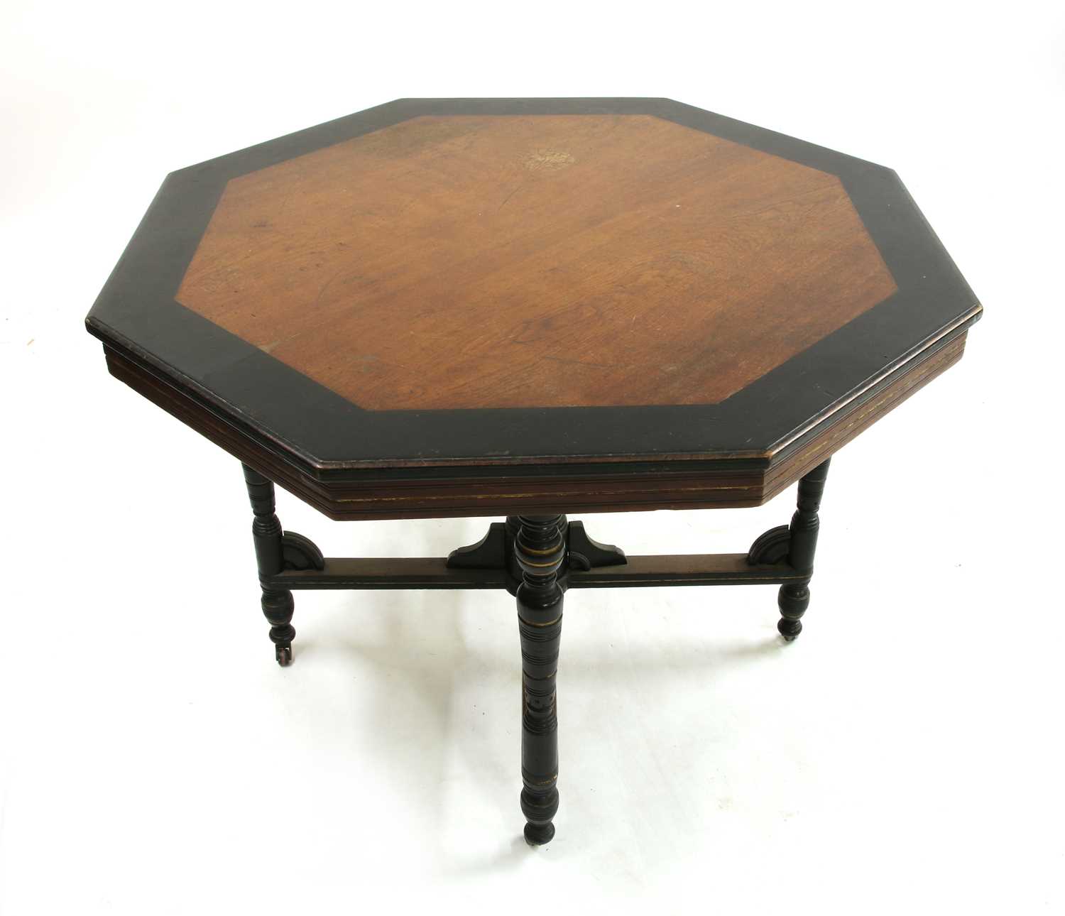 An Aesthetic oak and ebonised octagonal hall table, - Image 3 of 3