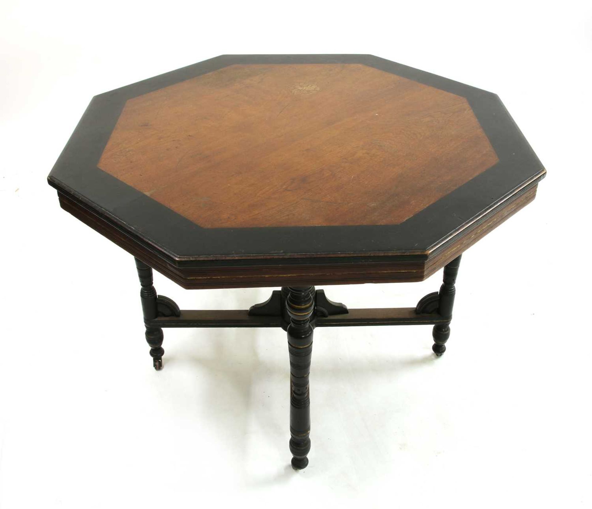 An Aesthetic oak and ebonised octagonal hall table, - Bild 3 aus 3