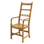 A modern beechwood high back East Anglian elbow chair,