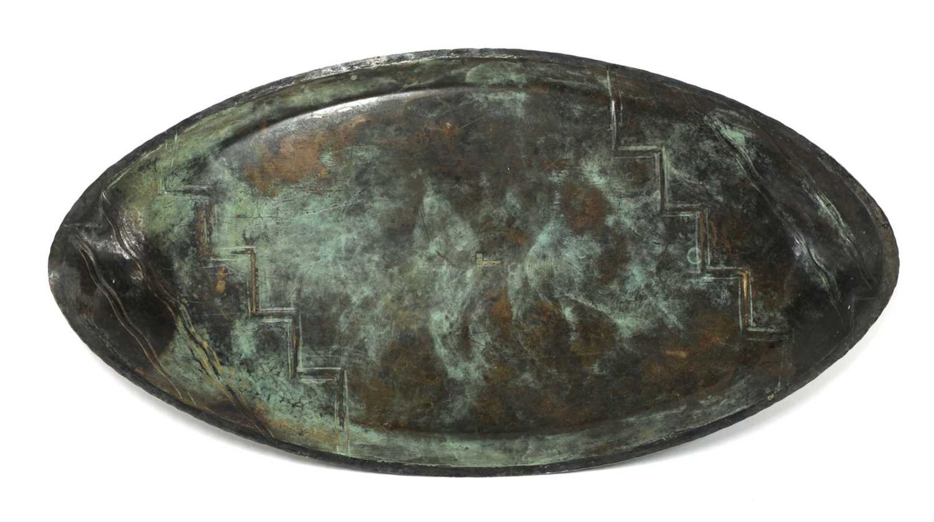 A French Loys patinated green and white metal oblong tray, - Image 2 of 3