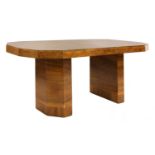 An Art Deco burr walnut dining table,