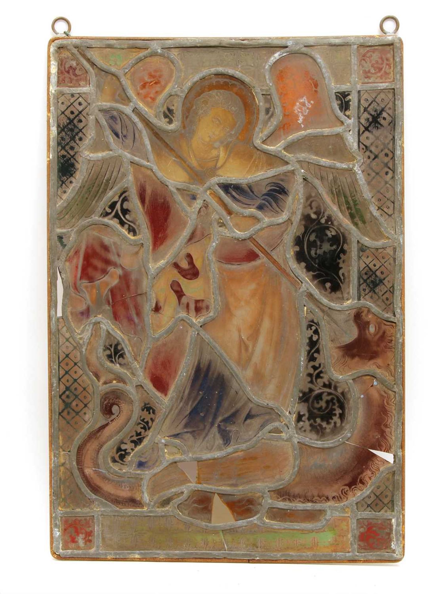 A stained glass panel of an angel lancing a dragon, - Bild 2 aus 3