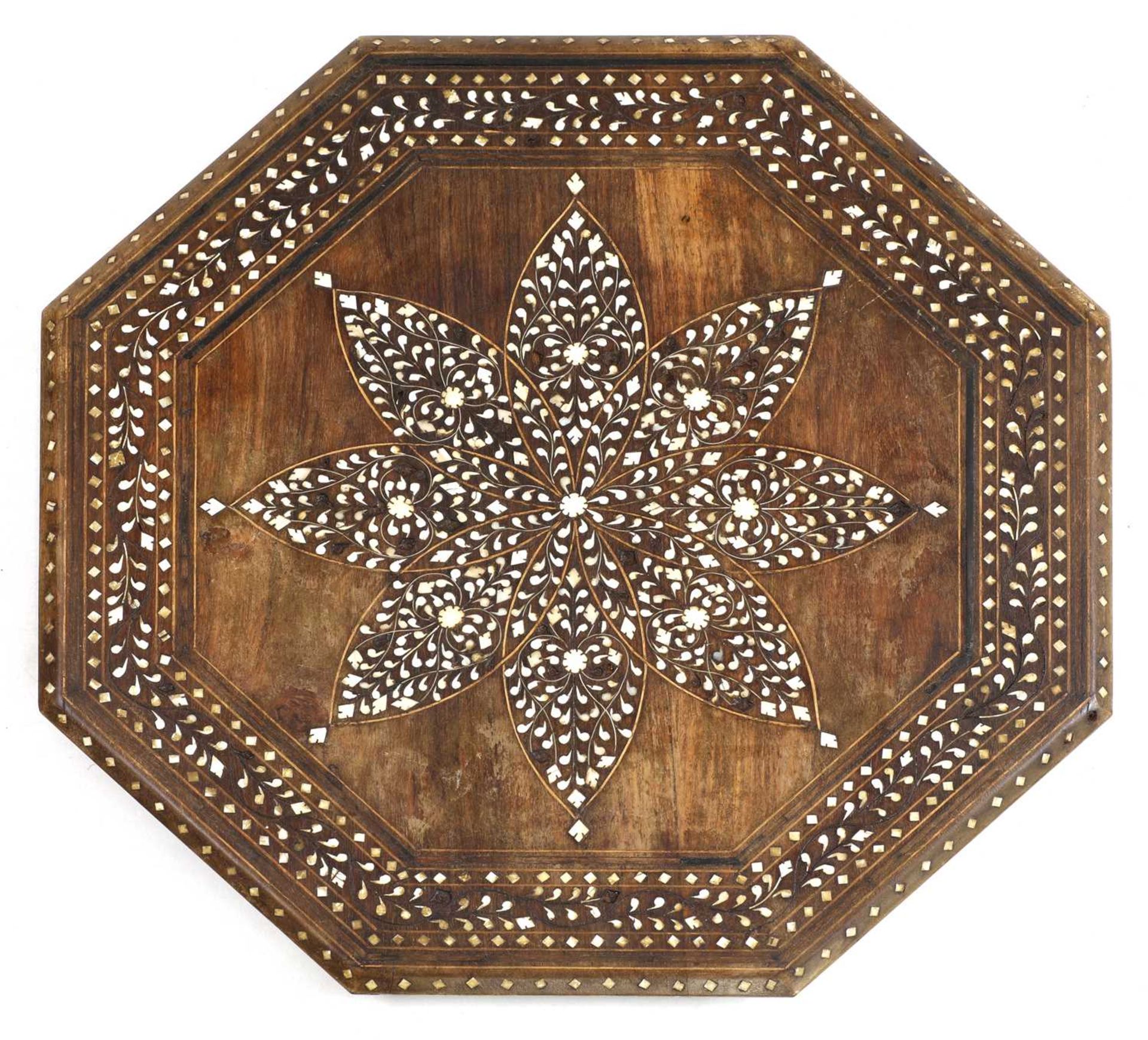 An Indian bone inlaid hardwood octagonal occasional table, - Image 3 of 11