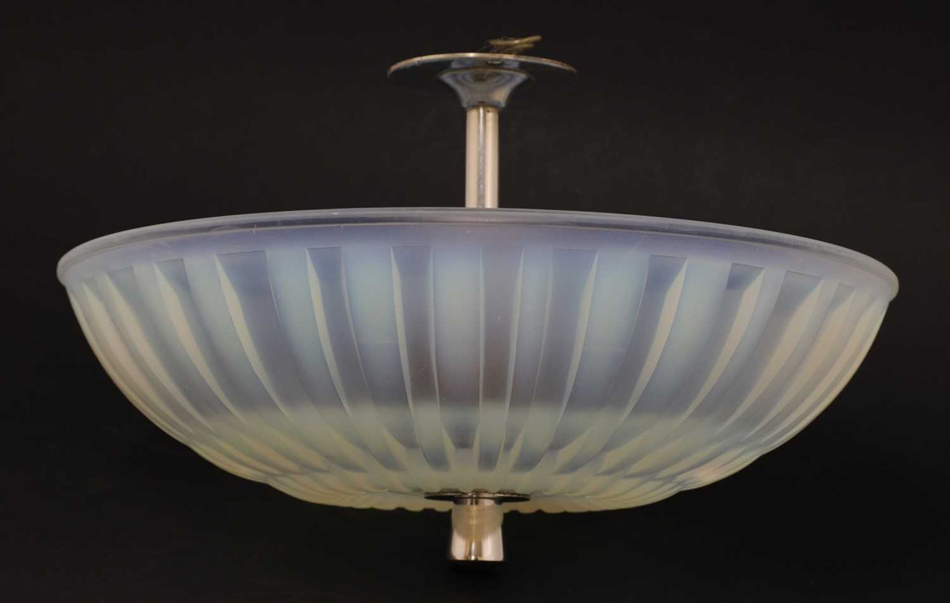 An Art Deco chrome and glass ceiling light,