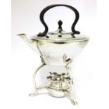 An Arts and Crafts silver-plated kettle and burner on stand,