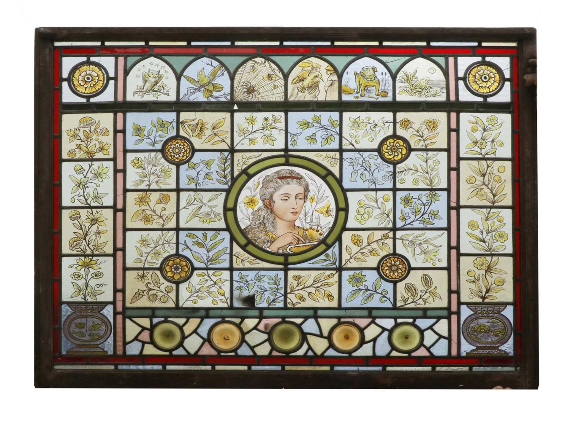 An Arts and Crafts stained glass panel,