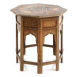 An Indian bone inlaid hardwood octagonal occasional table,