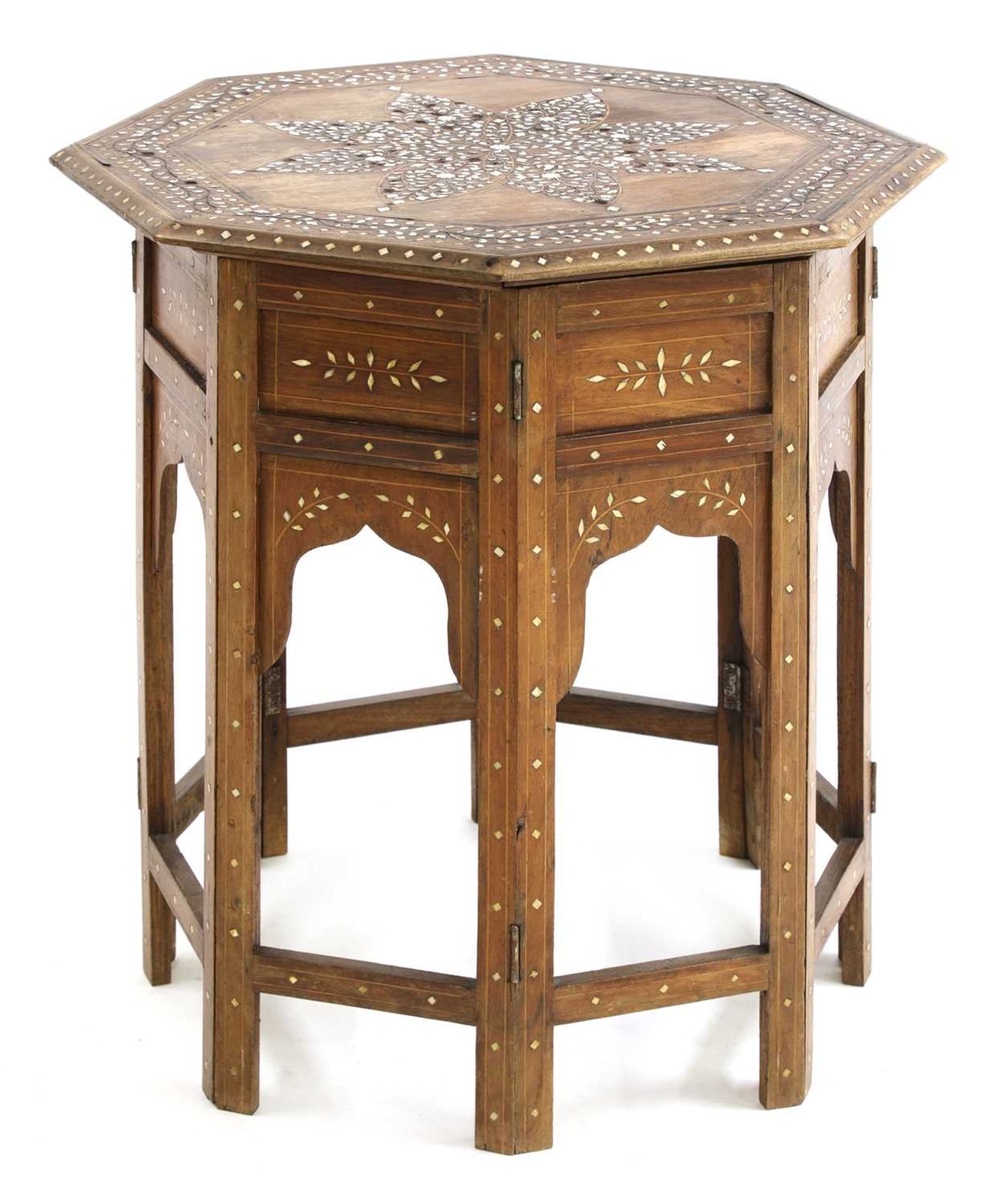 An Indian bone inlaid hardwood octagonal occasional table,
