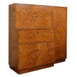 An Art Deco burr walnut secretaire cabinet,