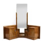 An Art Deco walnut corner dressing table,