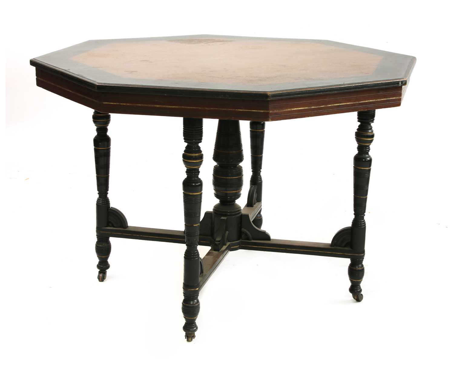 An Aesthetic oak and ebonised octagonal hall table,