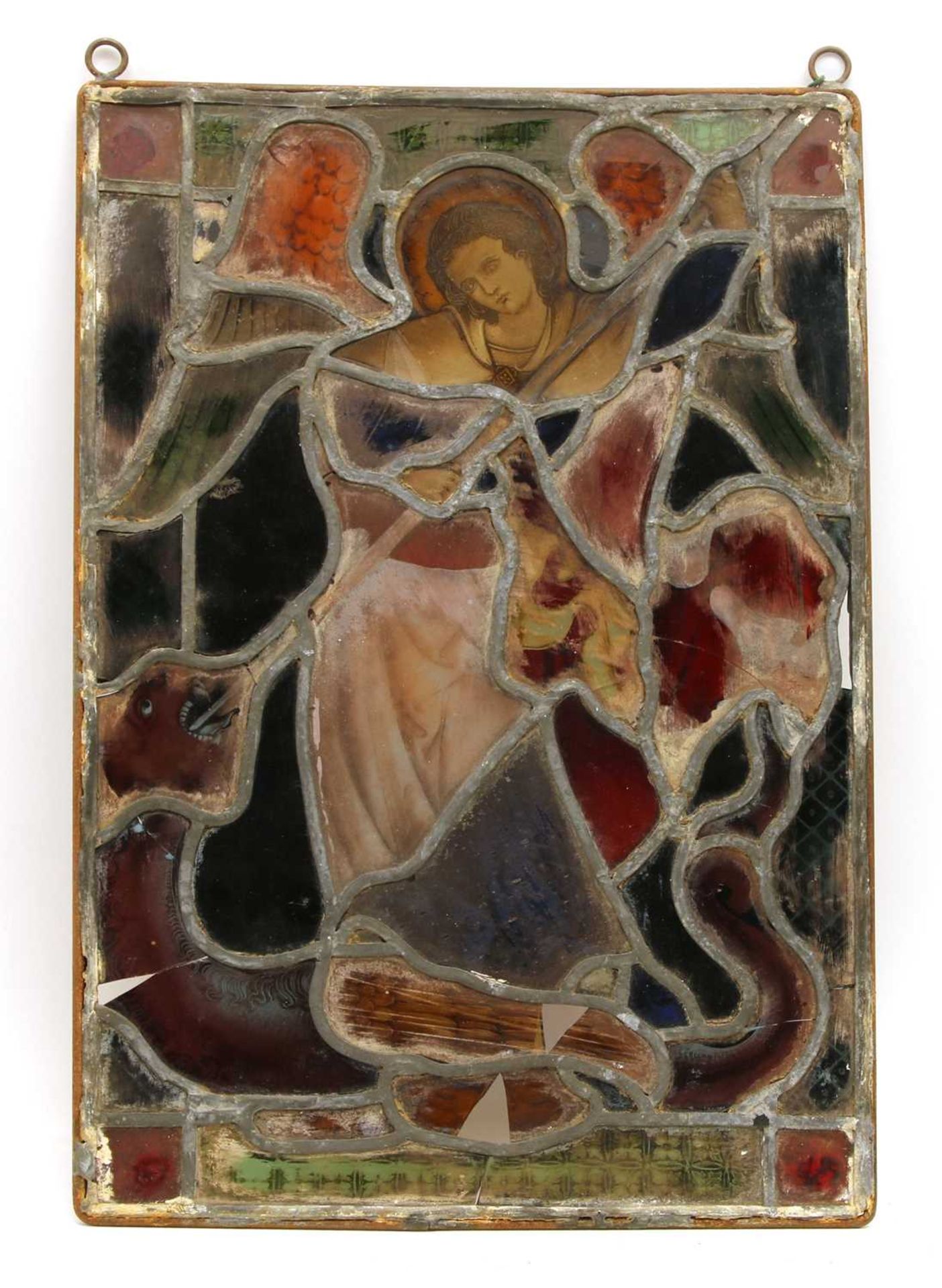 A stained glass panel of an angel lancing a dragon, - Bild 3 aus 3