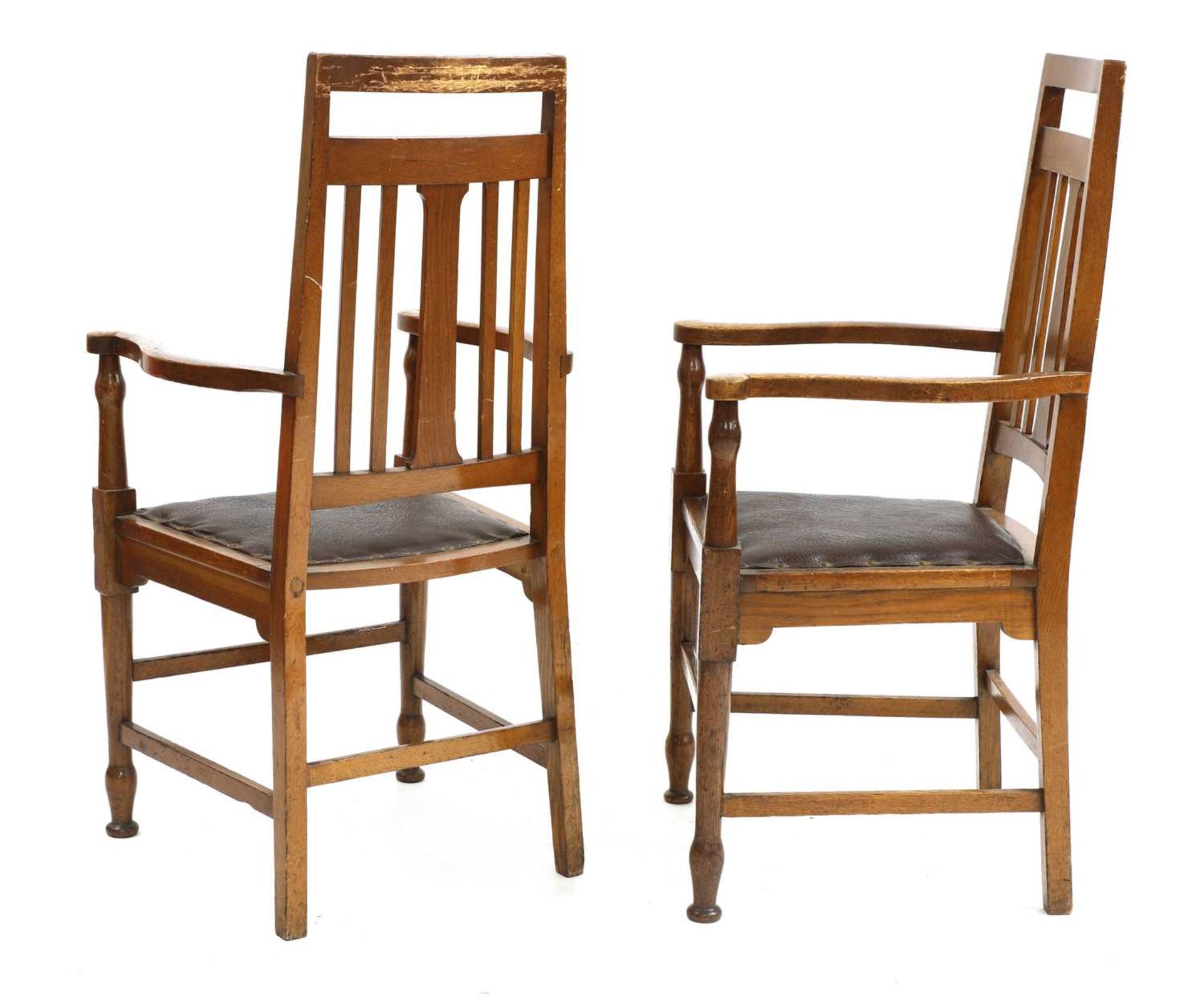 A pair of Arts and Crafts oak elbow chairs, - Image 3 of 3