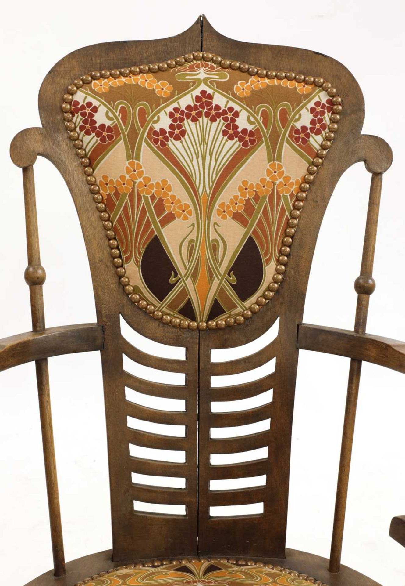 A pair of Art Nouveau mahogany and beech armchairs, - Image 4 of 4