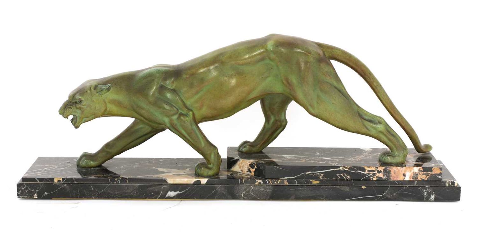 An Art Deco patinated spelter figure of a panther, - Image 2 of 2