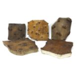 Five wooden hand printing blocks from the William Morris printing works at Merton Abbey,