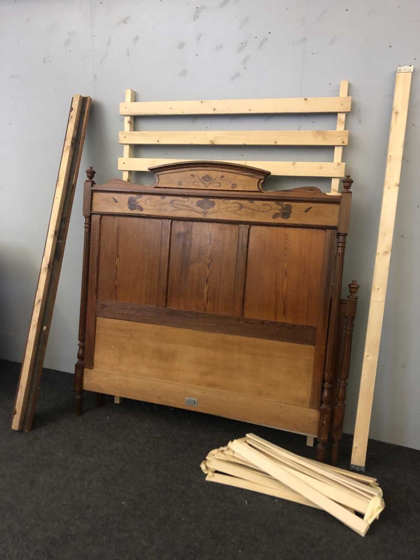 Two Art Nouveau pine and bird's-eye maple beds, - Image 14 of 14