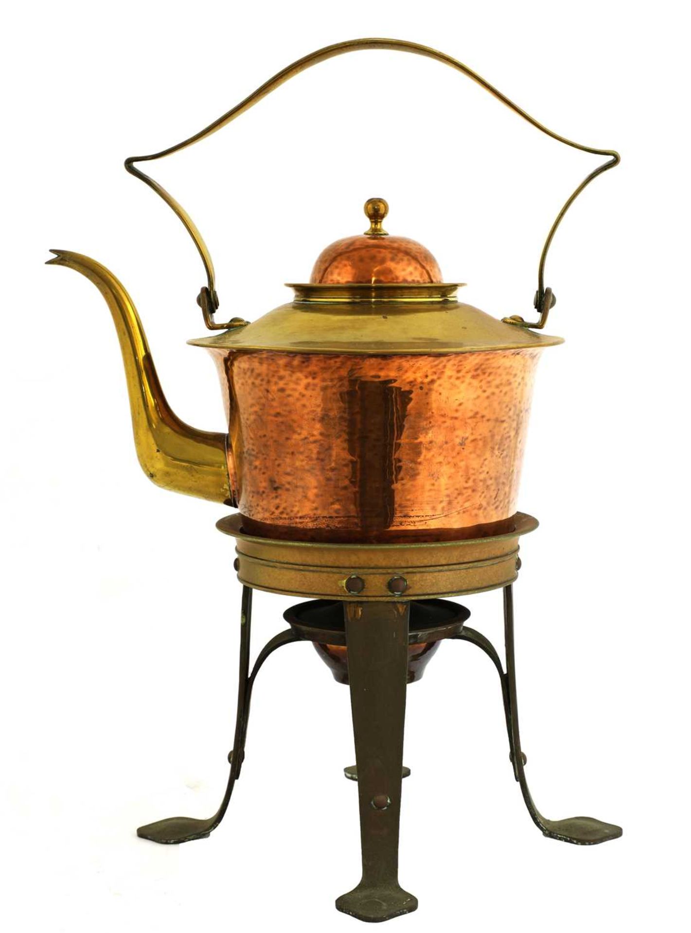 A Birmingham Guild of Handicraft copper and brass kettle on stand, - Image 2 of 6