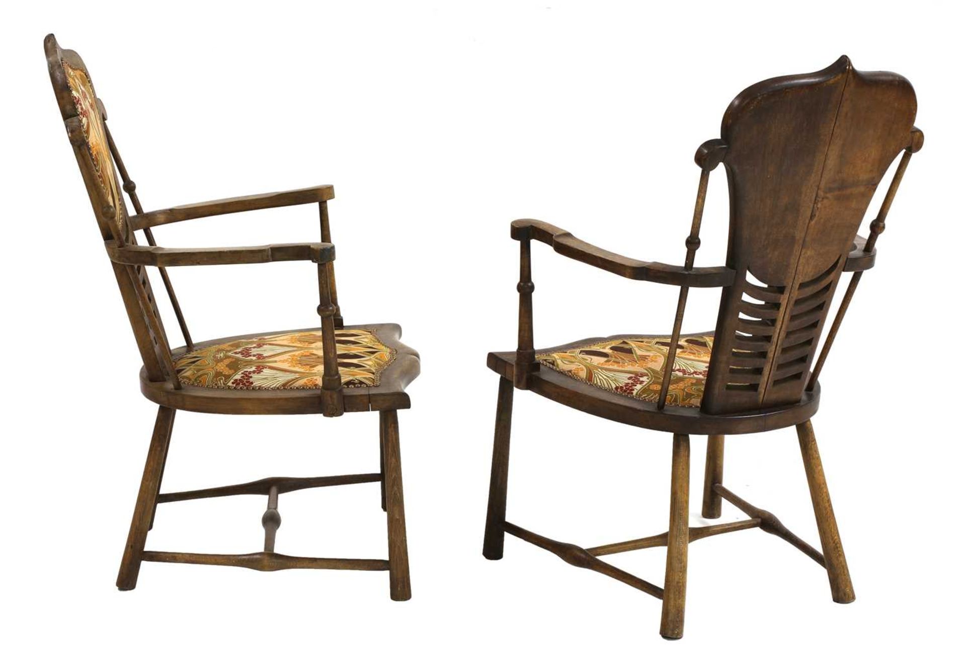 A pair of Art Nouveau mahogany and beech armchairs, - Image 2 of 4