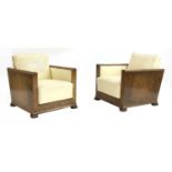 A pair of Art Deco walnut lounge chairs,
