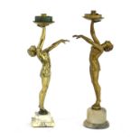 Two Art Deco gilt spelter figural lamps,