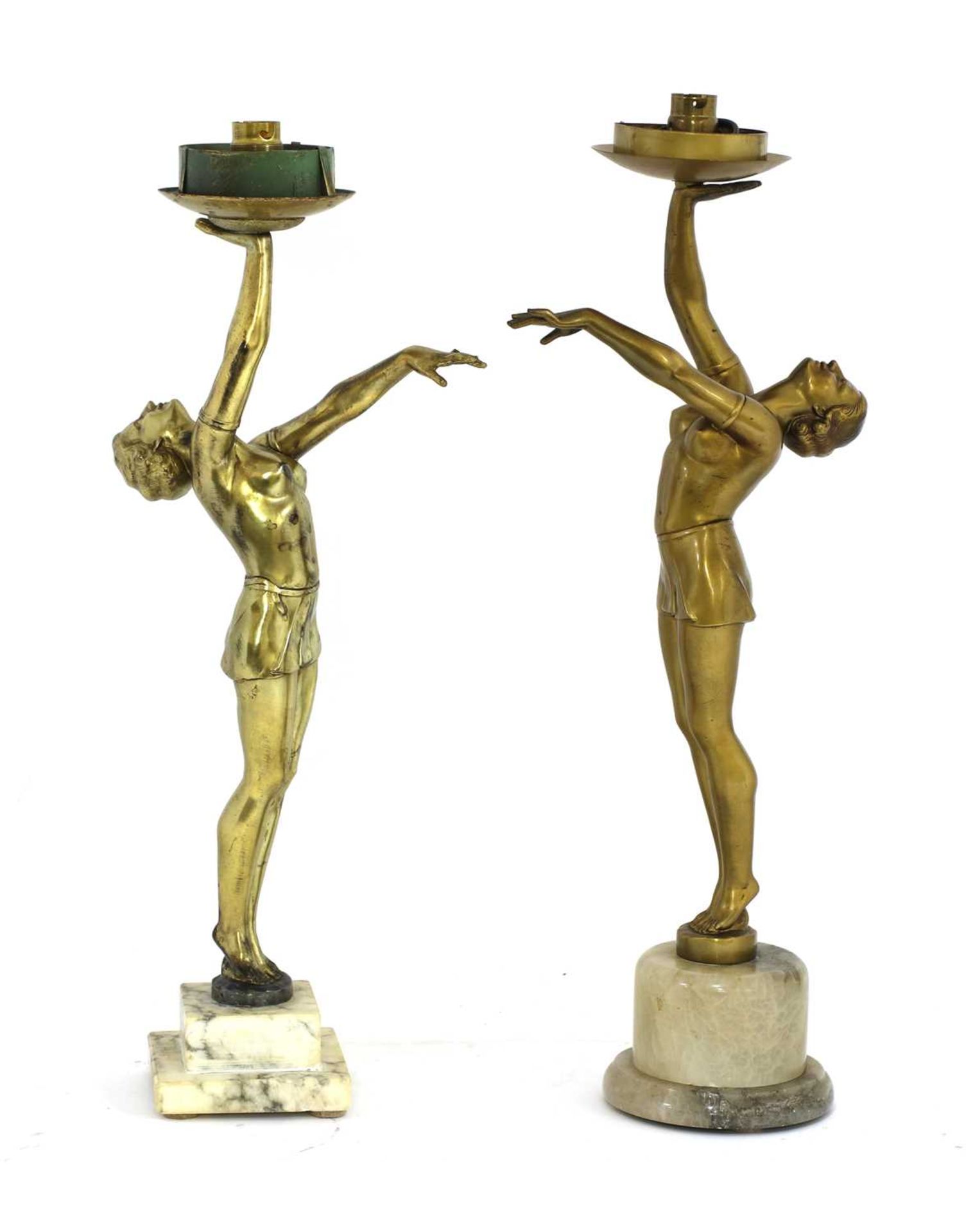 Two Art Deco gilt spelter figural lamps,