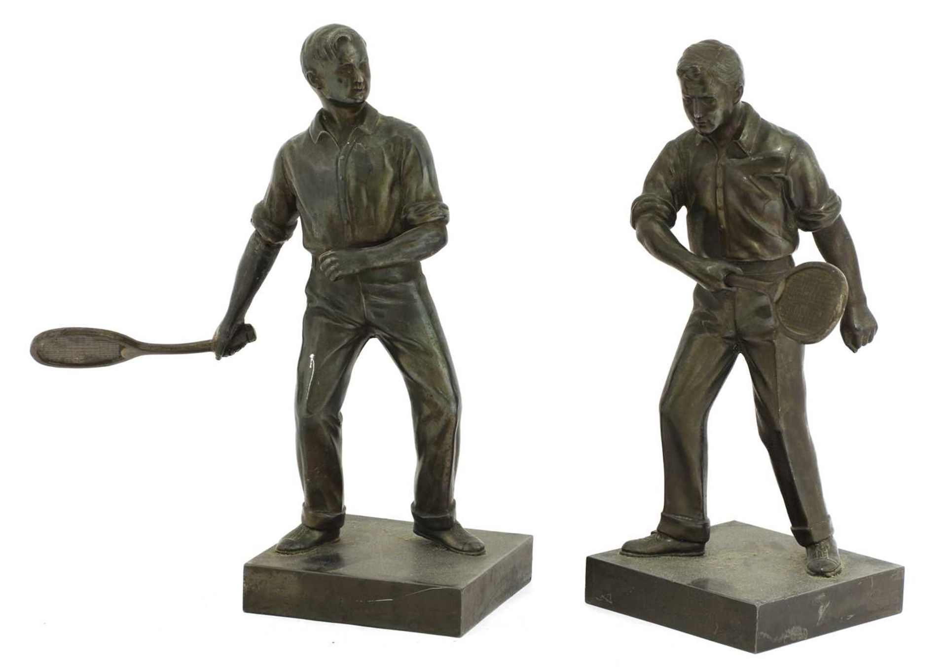 A pair of Art Deco spelter tennis players,