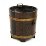 An oak and copper coal bucket,