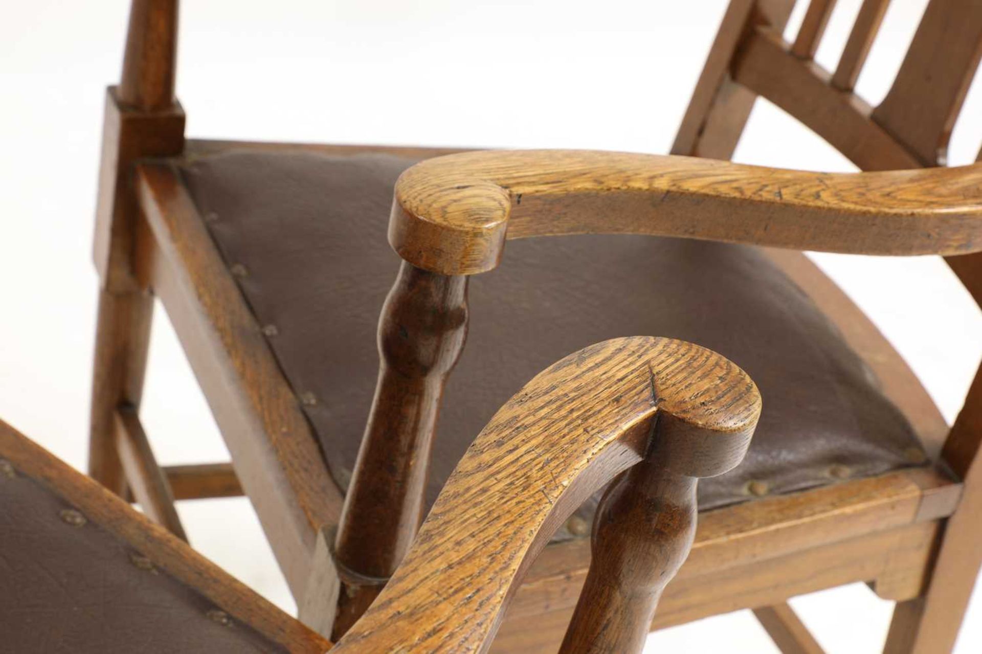 A pair of Arts and Crafts oak elbow chairs, - Image 2 of 3