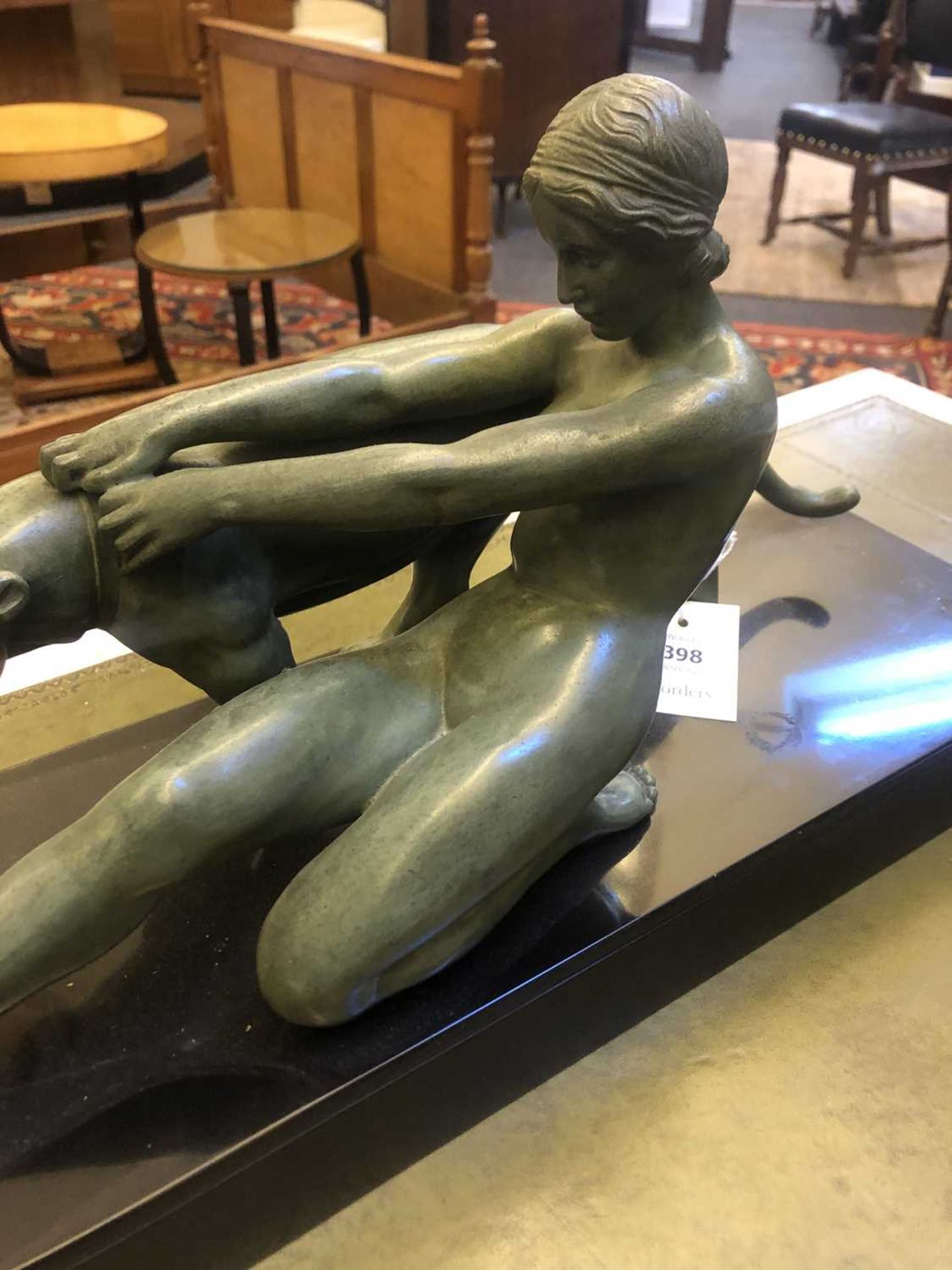 An Art Deco patinated spelter group, - Bild 3 aus 4