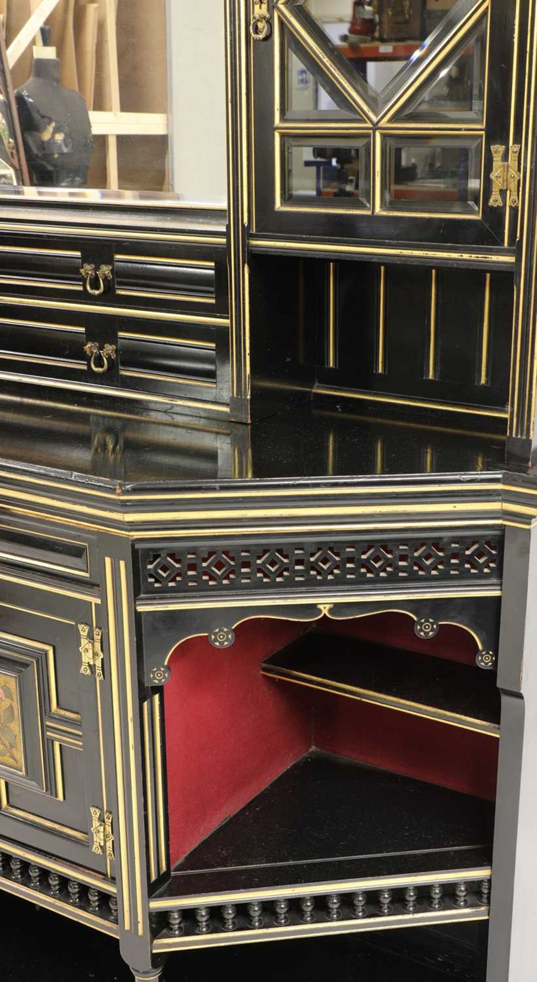 An Aesthetic ebonised and gilt wall cabinet, - Image 3 of 17