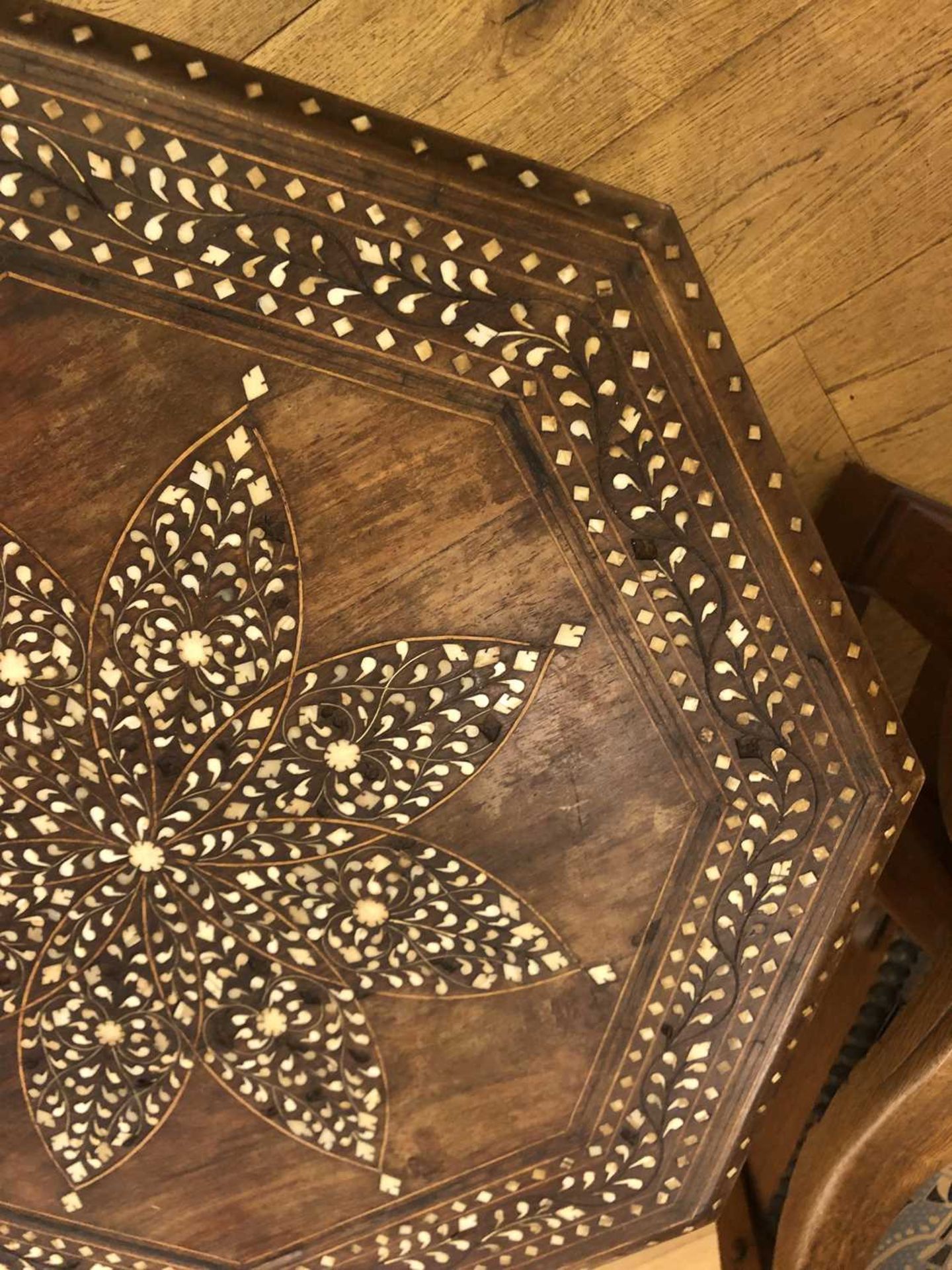 An Indian bone inlaid hardwood octagonal occasional table, - Image 4 of 11