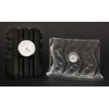 Two Lalique glass clocks 'New York', and 'Hulotte',
