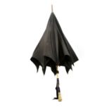 A Continental 18ct gold plated and enamel heralded umbrella,