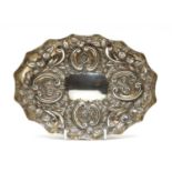 A late Victorian embossed silver tray,