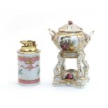 A Vienna porcelain miniature pot pourri on stand,