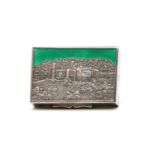 A silver and enamel castle top type snuff box,